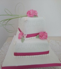 2 Tier Rose and Sugar Lace Wedding Cake