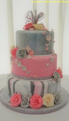 Silver and pink marbled Wedding Cake Sudbury Suffolk Wedding Cakes, Anne's Cakes For All Occasions, Sudbury Suffolk, Essex,Norfolk