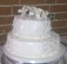 2 tier lace overlay Orchid wedding Cake 